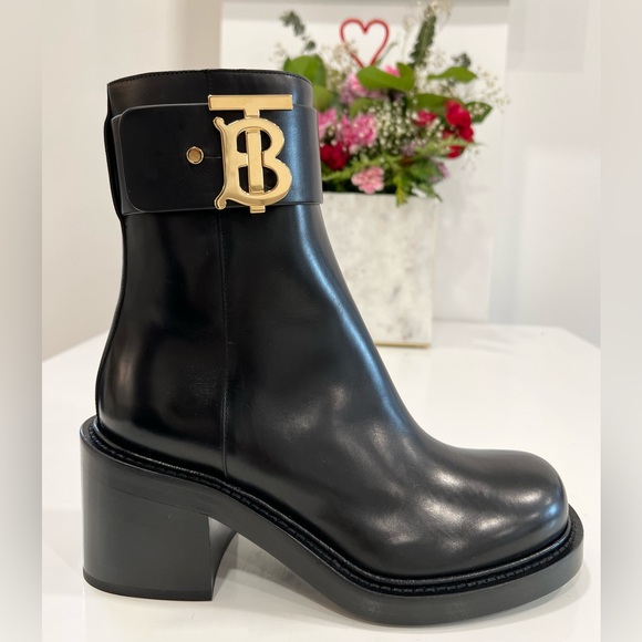 BURBERRY Monogram Motif Leather Block-heel Boots - Picture 3 of 12